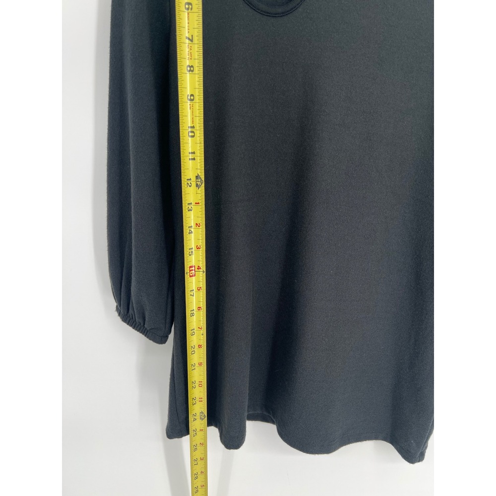 Como Blu Womens Black Cutout Ring Neckline Puff 3/4 Sleeve Ribbed Knit Top M - Picture 7 of 10